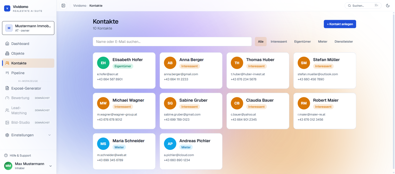 Vividomo® CRM — Kontakte und Kommunikation zentral